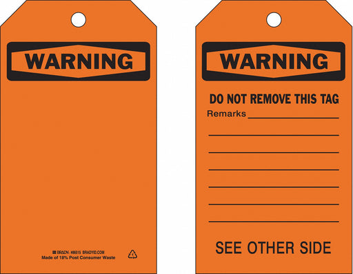 Warning Tag 7 in H 4 in W Polyester PK10