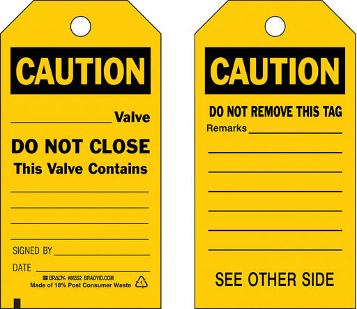 Caution Tag 5 3/4in H 3in W Polyest PK10