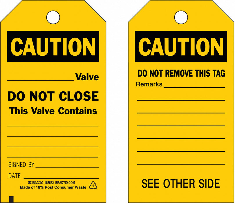 Caution Tag 5 3/4in H 3in W Polyest PK10