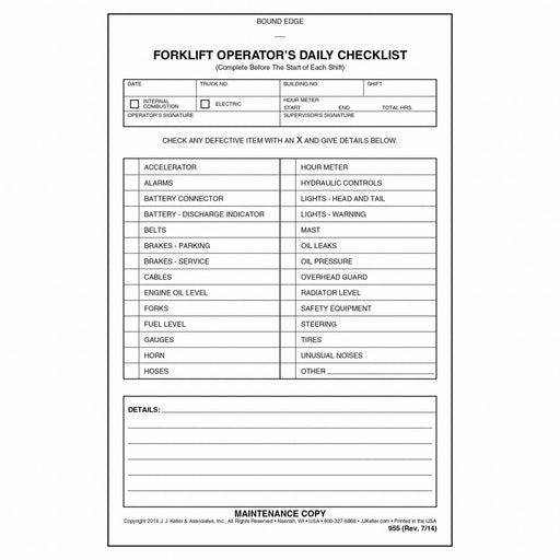 Forklift Inspection Book White 5 1/2 W