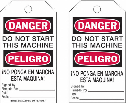 Danger Bilingual Tag 7in H 4in W PK10