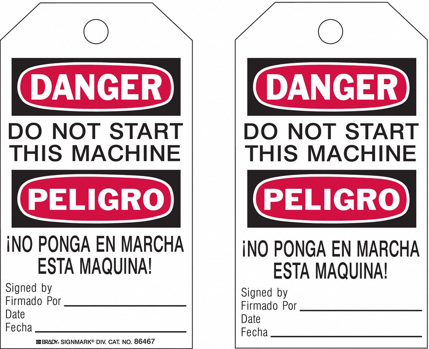 Danger Bilingual Tag 7in H 4in W PK10