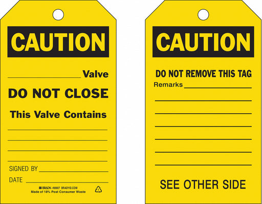 Caution Tag 7 in H 4 in W Polyester PK10