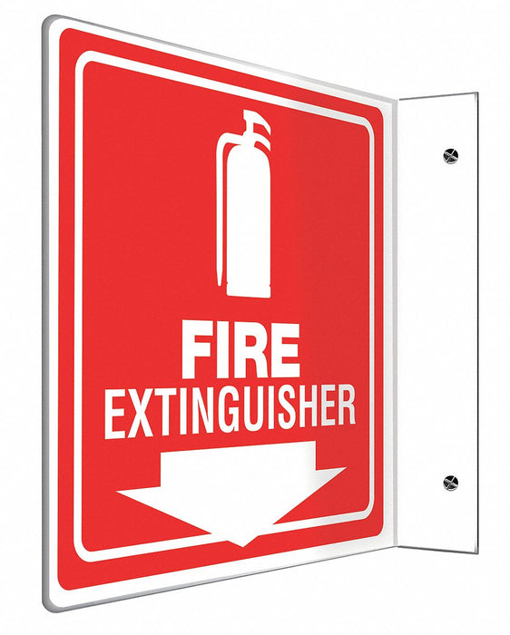Fire Extinguisher Sign 8X8 WHT/R PS