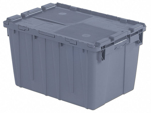 E3369 Attached Lid Container Gray Solid HDPE
