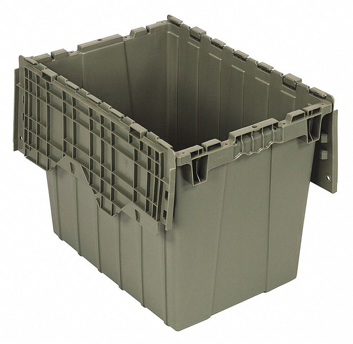Attached Lid Container Gray Solid HDPE