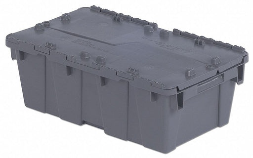 H7036 Attached Lid Container Gray Solid HDPE