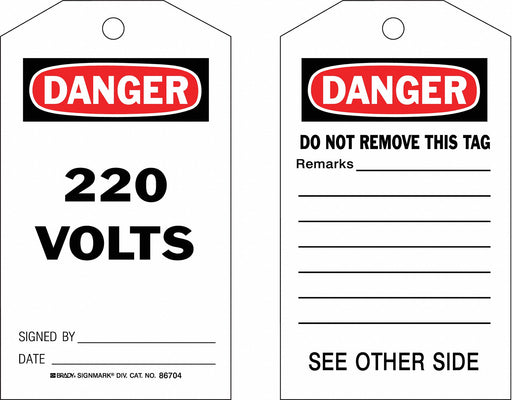 Danger Tag 7 in H 4 in W Cardstock PK100