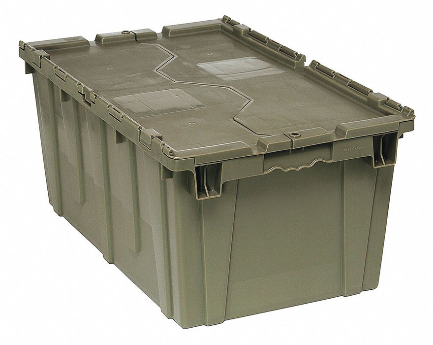 Attached Lid Container Gray Solid HDPE