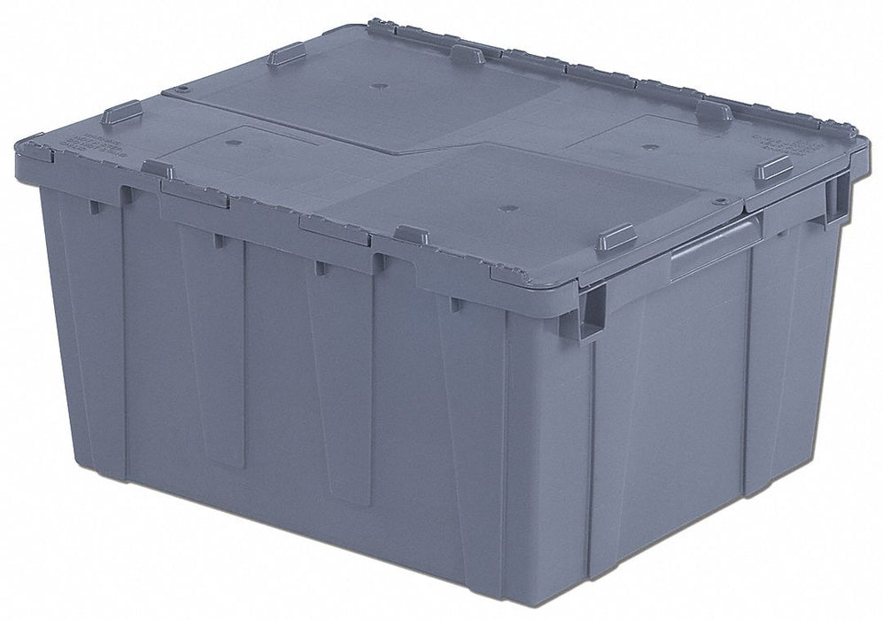 E3391 Attached Lid Container Gray Solid HDPE