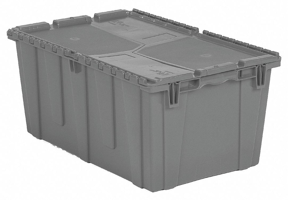 E3380 Attached Lid Container Gray Solid HDPE