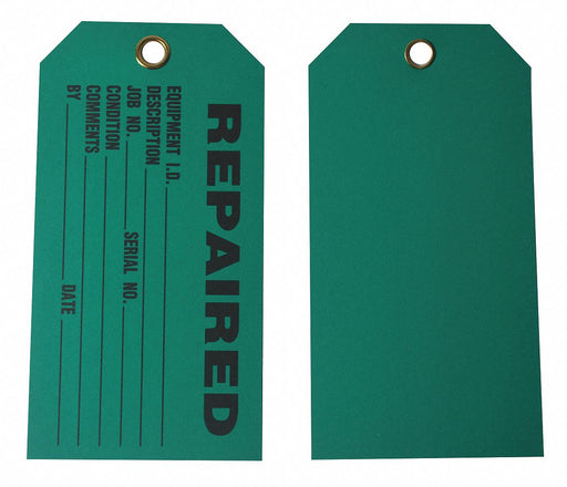 Repaired Tag 3 x 5-3/4 In Bk/Grn PK100
