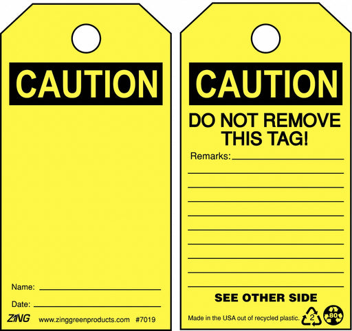 Caution Tag 5 3/4in H 3in W Plastic PK10