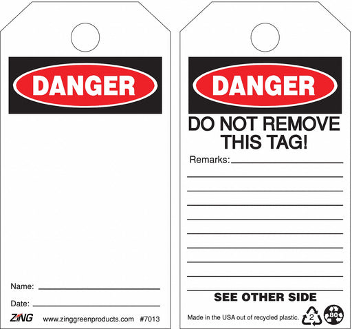 Danger Tag 5 3/4in H 3in W Plastic PK10