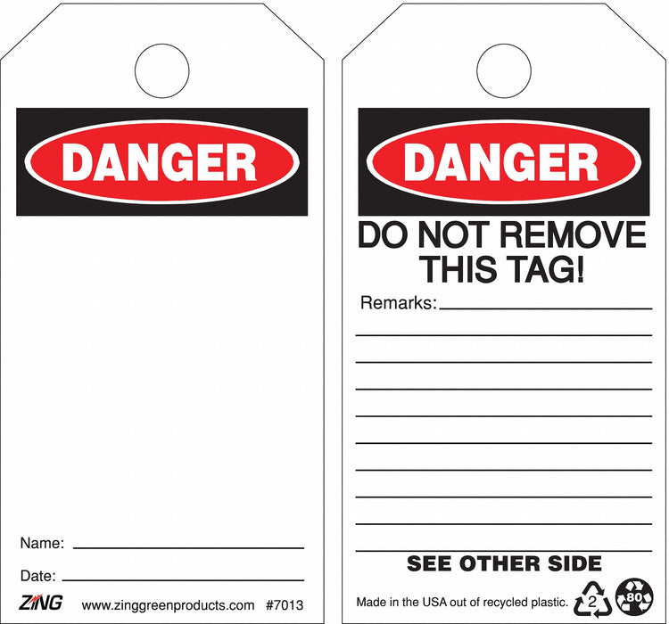 Danger Tag 5 3/4in H 3in W Plastic PK10