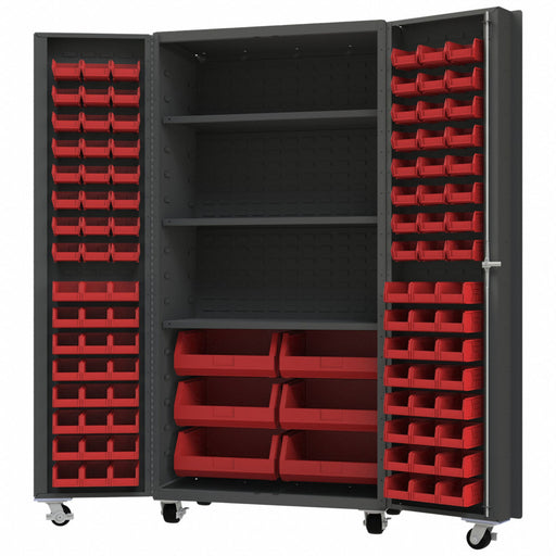 Heavy Duty Mobile Bin Cabinet Red