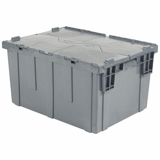 E3402 Attached Lid Container Gray Solid HDPE