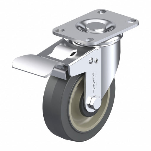 Plate Caster Swivel Rubber 4 11/16 H