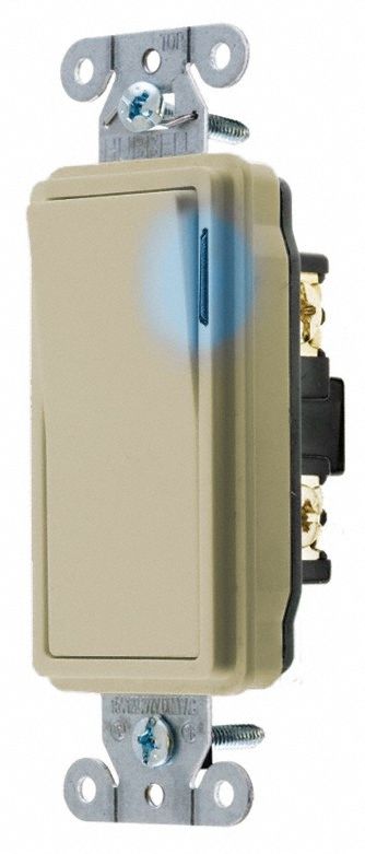 IllumWllSwtch Ivory 20A Bk Side SnglPole