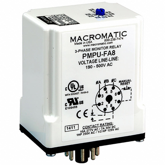 Phase Monitor Relay 190-500VAC Plug SPDT